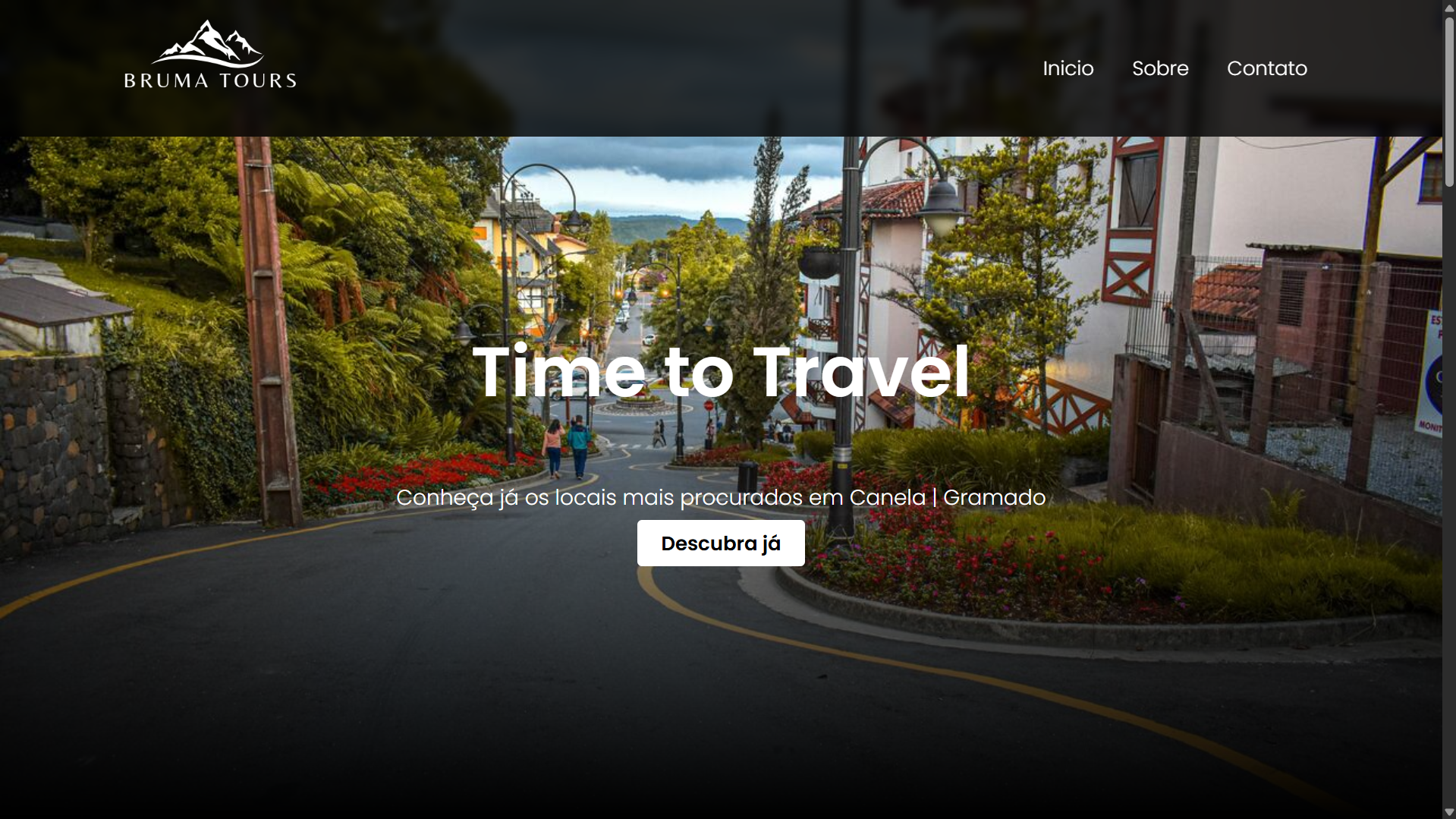 Preview da landing page do projeto Bruma Tours, um site de turismo com design moderno e imersivo.